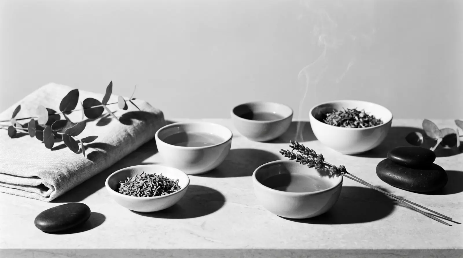 Rituel de soin au spa avec huiles et pierres chaudes